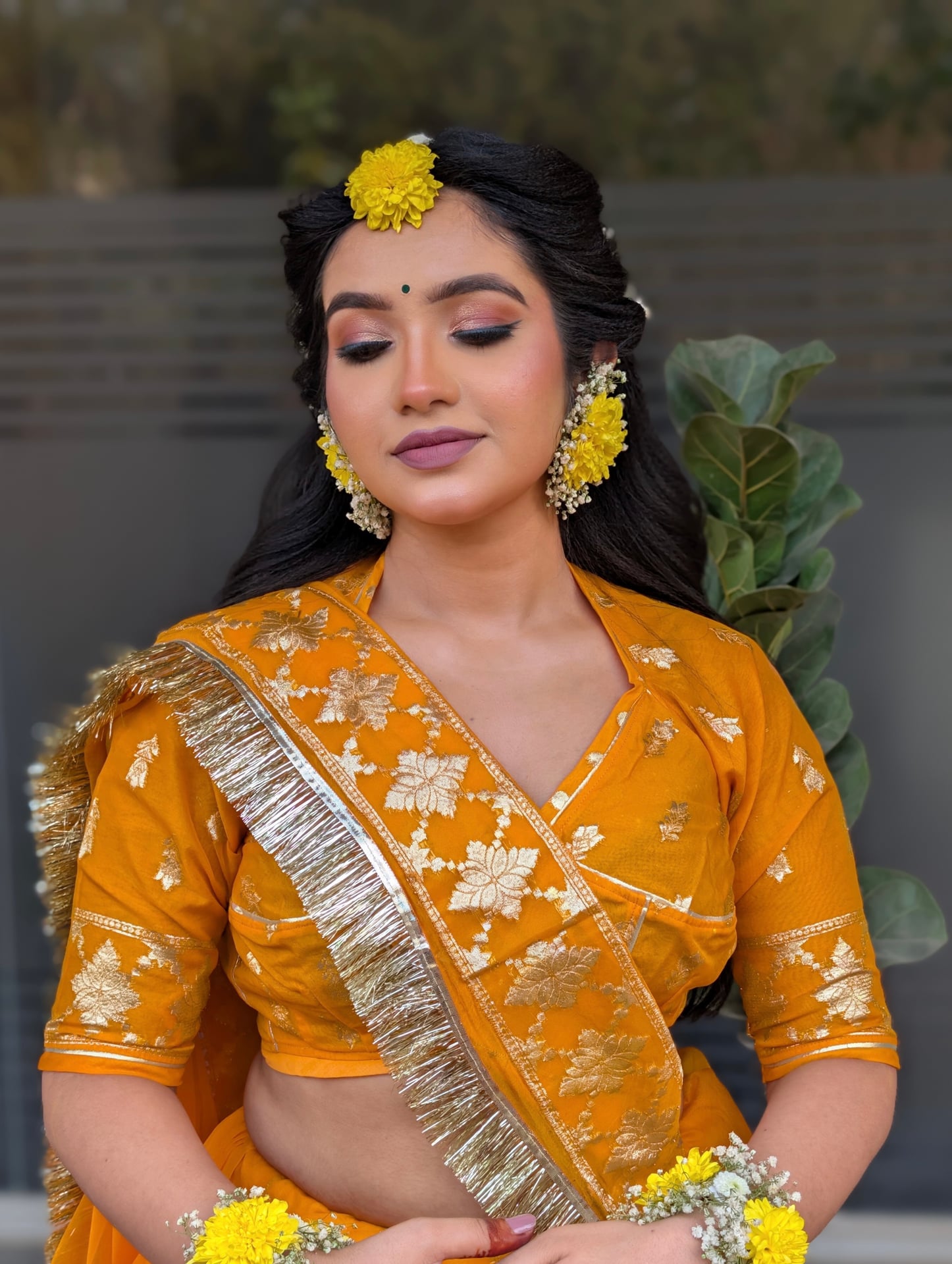 Floral Jewellery & Yellow Lehenga