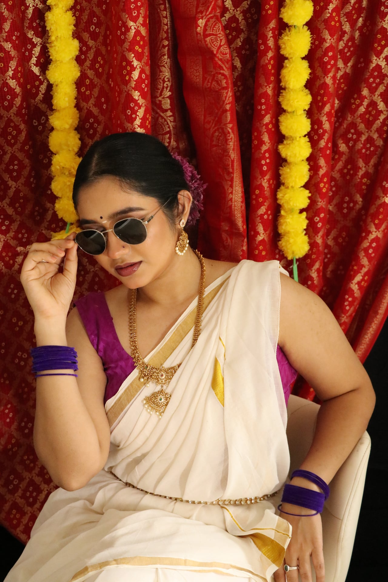 Modern Ethnic Fusion with Round Sunglasses